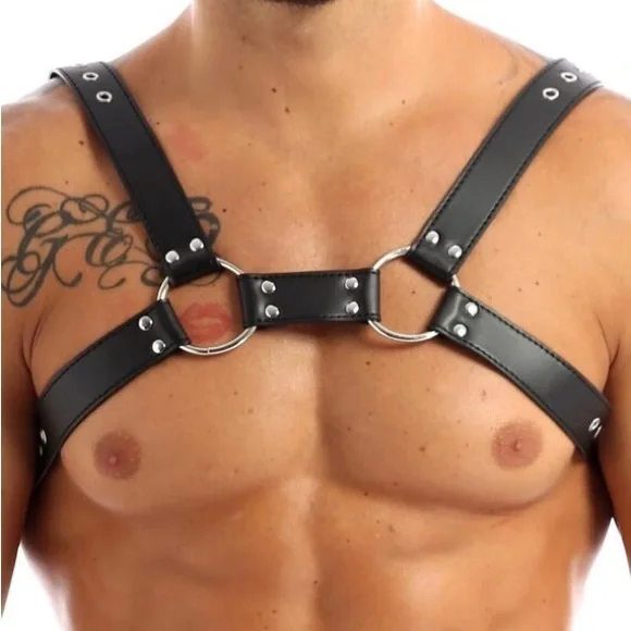 Mens Leather H Bulldog Chest Harness, 4 Straps Harness BDSM For Men - Picture 4 of 6